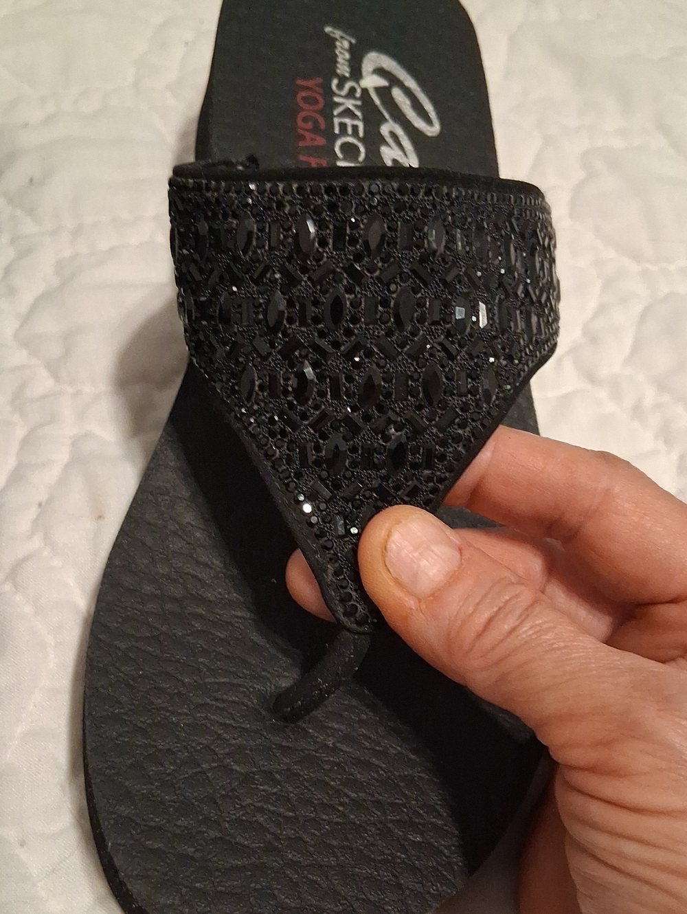 Skechers Cali Black Yoga Foam Flip Flops Beaded Sandals - Picture 5 of 10